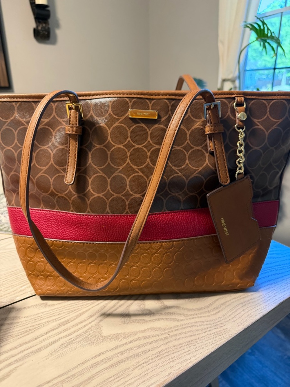 Nine West Brown, Tan & Red Signature Tote